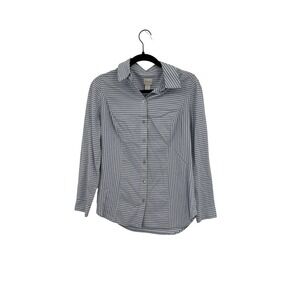 Chico's Button Down Women Size 0 Blue White Striped Long Sleeve Roll Tab Cotton